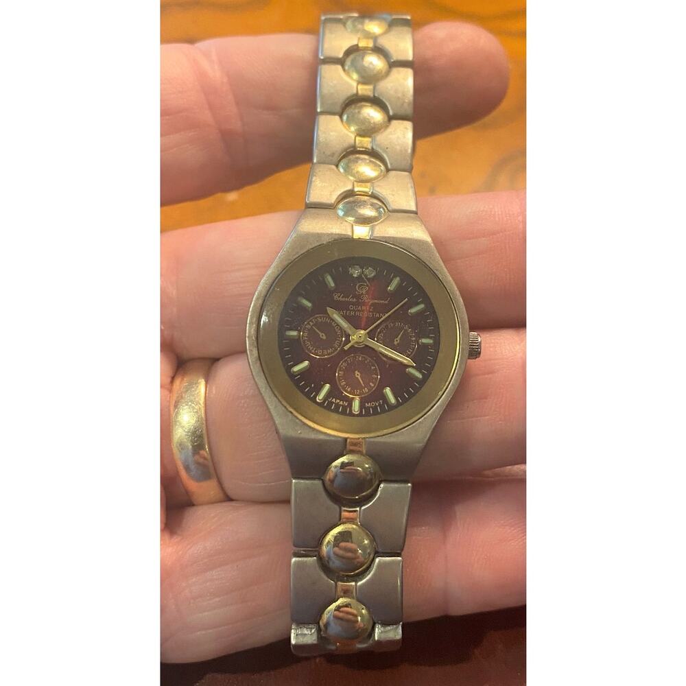 Women's Two Tone Charles Raymond 28mm Watch, Red Face, Water Resistant